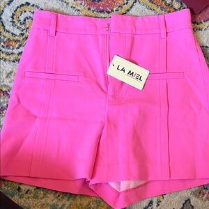 LA MIEL Vibrant Pink High Waist Shorts
